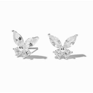 Claire's Silver Cubic Zirconia Butterfly Stud Earrings Female Tween Rhinestones